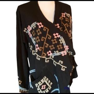 SOLD - Johnny Was Biya Fully Embroidered Short Duster Wrap Sweater Medium
